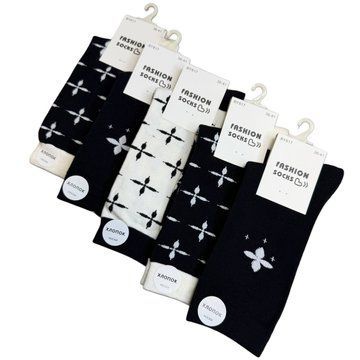 Жіночі високі чорно-білі шкарпетки Fashion Socks (5 пар) BY617-6 фото BY617-6